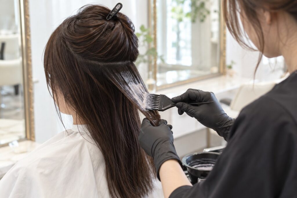 ハケでヘアエステを施術するAI生成イメージ
